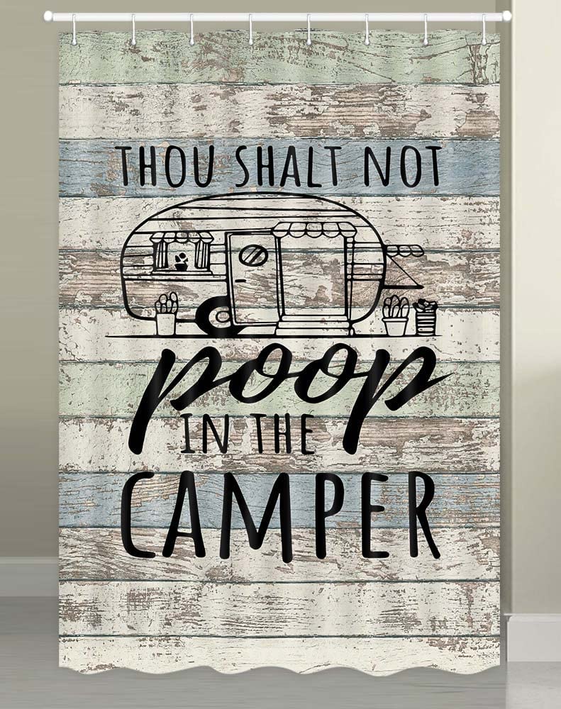 Happy Camping Shower Curtain - A Fun And Positive Bathroom Idea For Travel Trailers