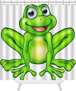 Happy Cartoon Frog Shower Curtain with Mascot Character Design for A Fun and Cute Bathroom Decor