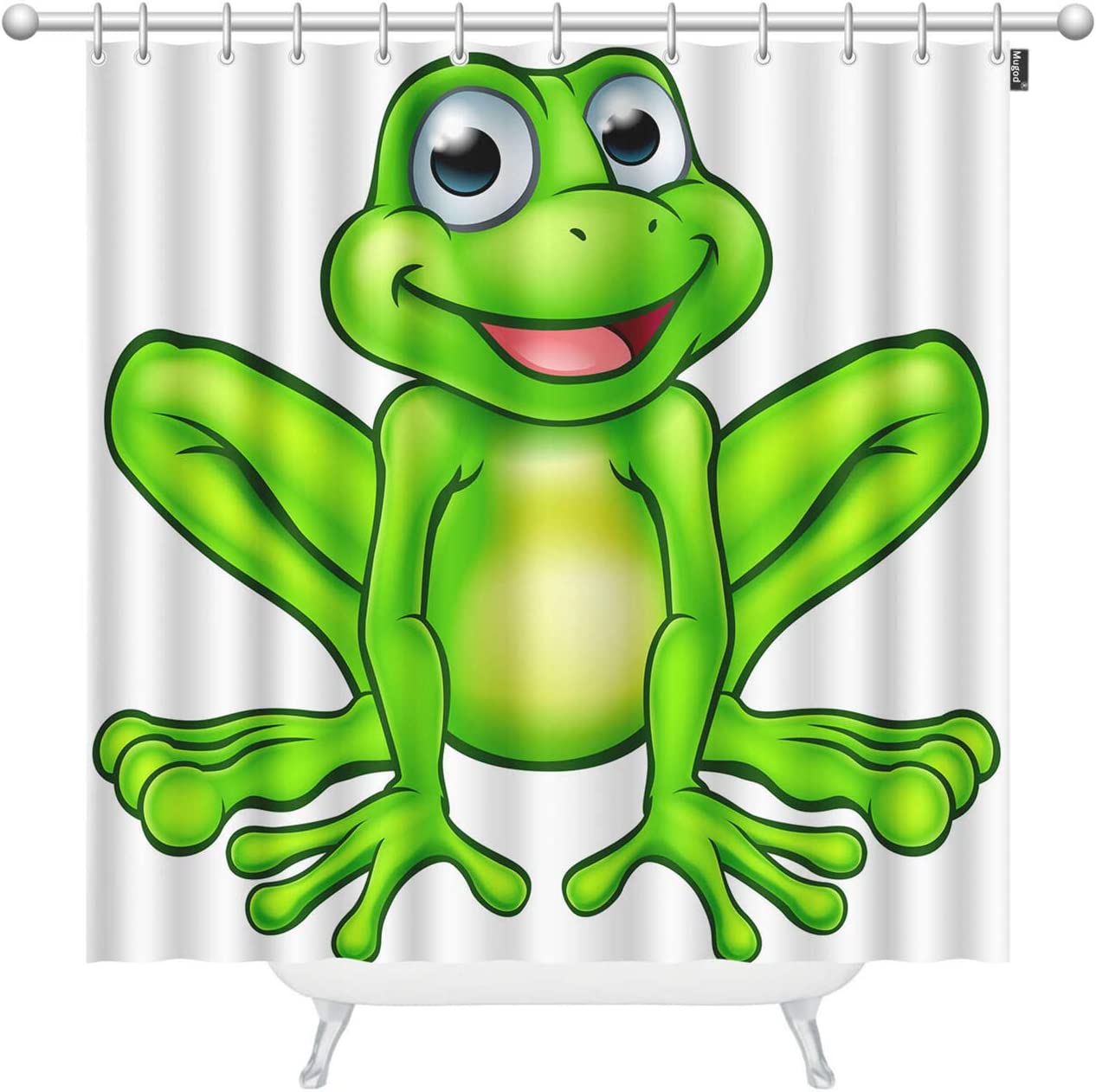 Happy Cartoon Frog Shower Curtain with Mascot Character Design for A Fun and Cute Bathroom Decor