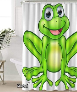 Happy Cartoon Frog Shower Curtain with Mascot Character Design for A Fun and Cute Bathroom Decor