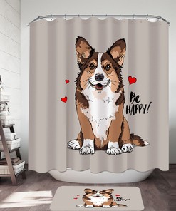 Happy Cute Dog Puppy Shower Curtain, Loving Bathroom Decor For Pet Owners