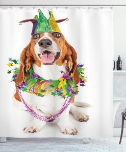 Happy Dog Jester Hat Mardi Gras Print Shower Curtain for Bathroom