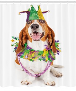 Happy Dog Jester Hat Mardi Gras Print Shower Curtain for Bathroom