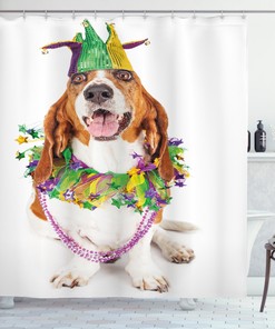 Happy Dog Jester Hat Mardi Gras Print Shower Curtain for Bathroom