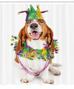 Happy Dog Jester Hat Mardi Gras Print Shower Curtain for Bathroom