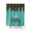 Happy Easter Brown Teal Shower Curtain with Sagitterrorist Design, 72x72 - Easter Bathroom Decor