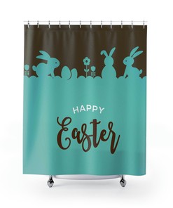 Happy Easter Brown Teal Shower Curtain with Sagitterrorist Design, 72x72 - Easter Bathroom Decor