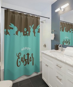 Happy Easter Brown Teal Shower Curtain with Sagitterrorist Design, 72x72 - Easter Bathroom Decor