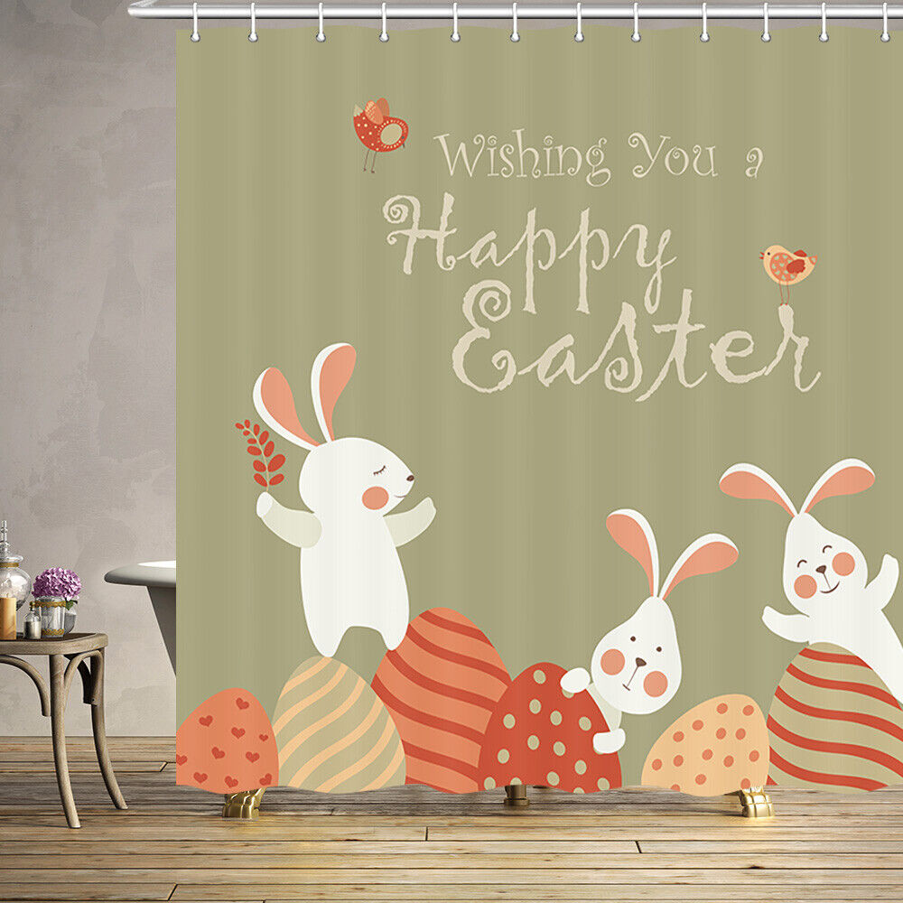Happy Easter Bunny Fabric Shower Curtain For Bathroom Decor