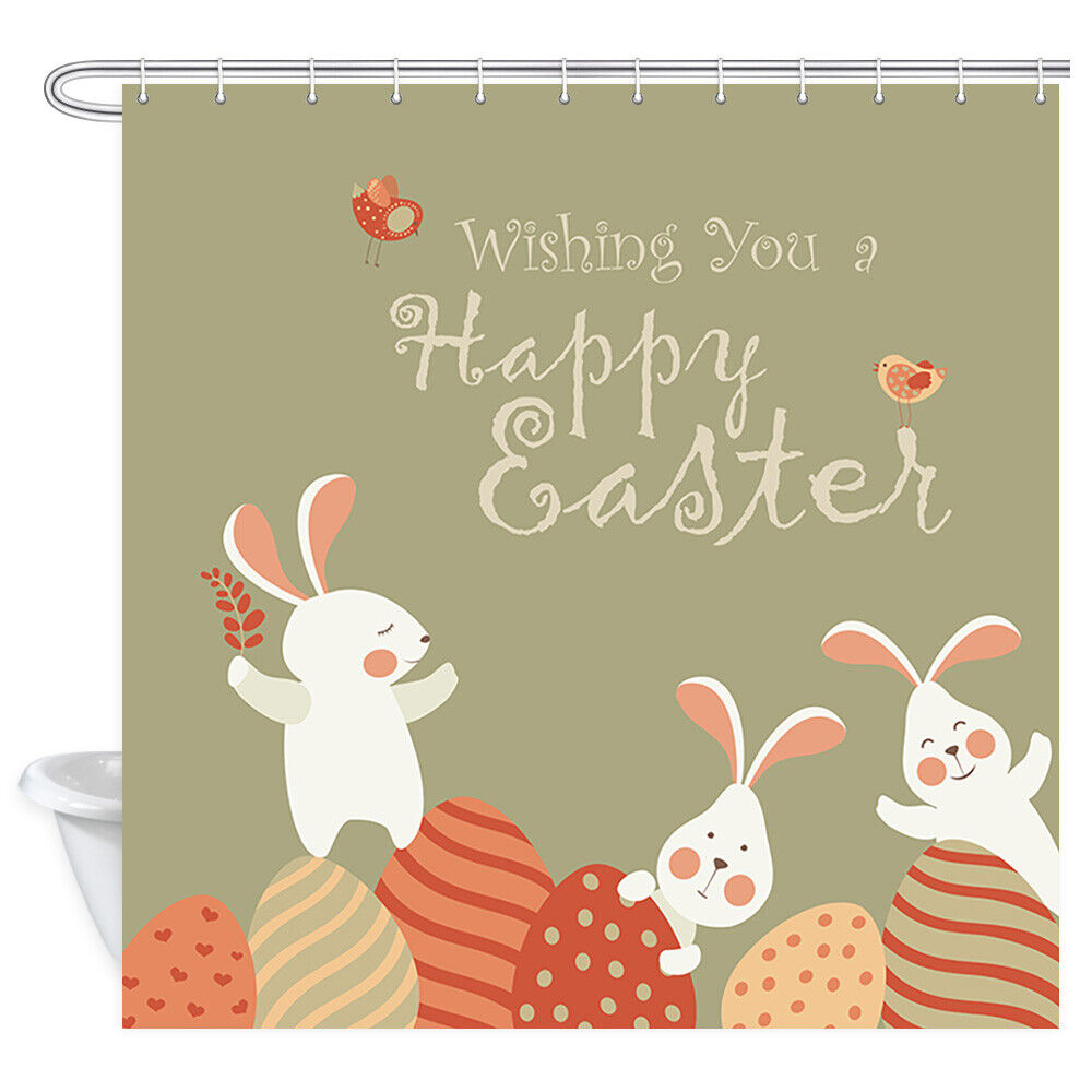 Happy Easter Bunny Fabric Shower Curtain For Bathroom Decor - Image 2