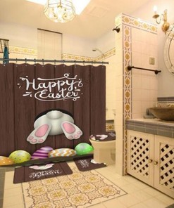 Happy Easter Bunny Kids Bathroom Shower Curtain And Mats