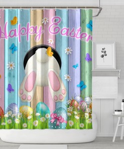 Happy Easter Bunny Luxury Shower Curtain With Tulip Flowers And Gnomes Bathtubs Bathroom Curtain Decor 12