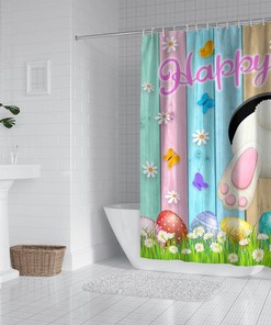 Happy Easter Bunny Luxury Shower Curtain With Tulip Flowers And Gnomes Bathtubs Bathroom Curtain Decor 12