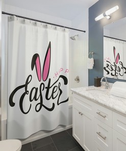 Happy Easter Bunny Shower Curtain - Cute Holiday Bathroom Decor
