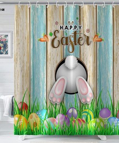 Happy Easter Cartoon Shower Curtain For Cute Bathroom Decor