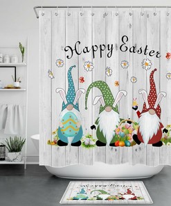 Happy Easter Gnome Rustic Board Shower Curtain for Bathroom Decor