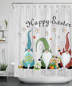 Happy Easter Gnome Rustic Board Shower Curtain for Bathroom Decor