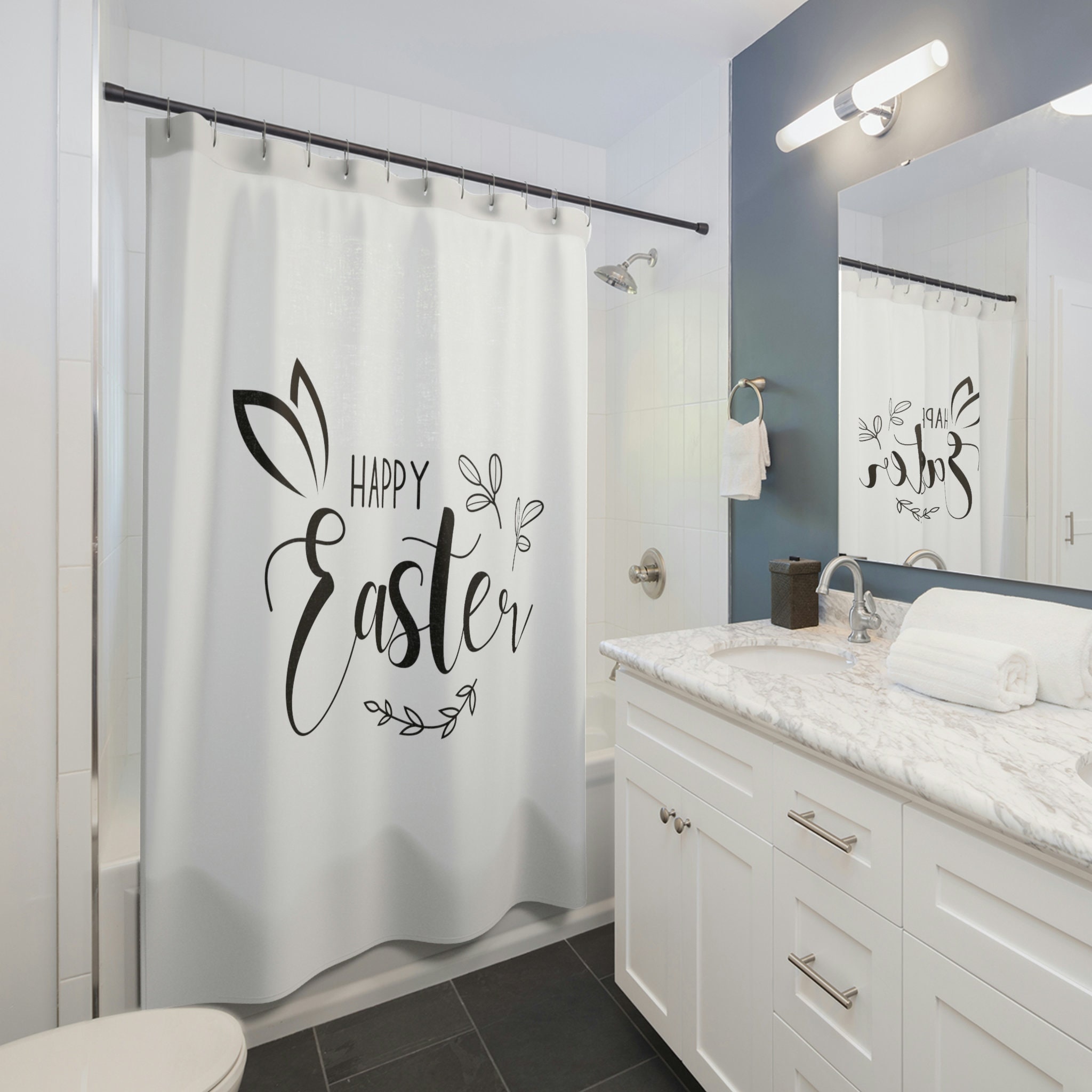 Happy Easter Shower Curtain With Easter Bunny Shower Curtain And Luxury Shower Curtains