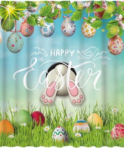Happy Easter Theme Shower Curtain With Colorful Eggs And Spring Art By Allenjoy - Durable And Waterproof Fabric