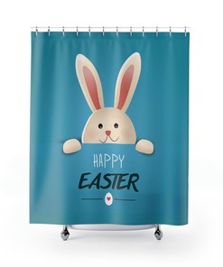 Happy Easter White Rabbit Sagitterrorist Design Shower Curtain, Whimsical Bathroom Decor