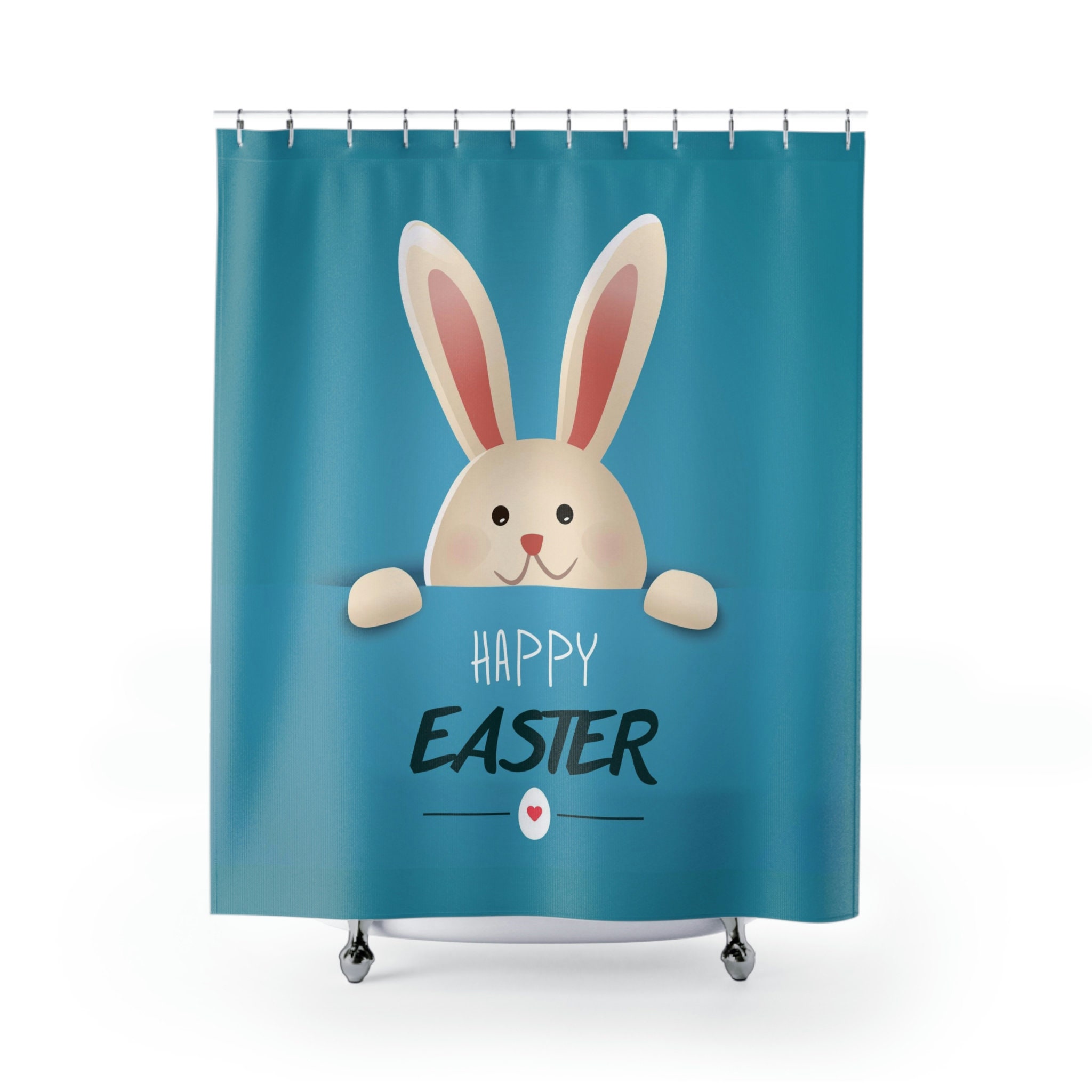 Happy Easter White Rabbit Sagitterrorist Design Shower Curtain, Whimsical Bathroom Decor