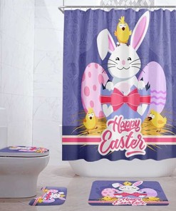Happy Easter With This Rabbit And Chick Waterproof Shower Curtain
