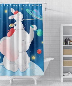Happy Elephant Shower Curtain - Colorful Bath Curtain Waterproof