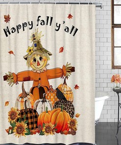 Happy Fall Y'All Shower Curtain With Pumpkin And Scarecrow - Experience The Autumn Vibes In Your Bathroom