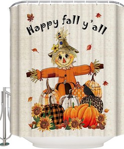 Happy Fall Y'All Shower Curtain With Pumpkin And Scarecrow - Experience The Autumn Vibes In Your Bathroom