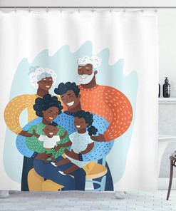Happy Family Scene African American Shower Curtain - Bold And Colorful Bathroom Decor With Unique And Cheerful Print.