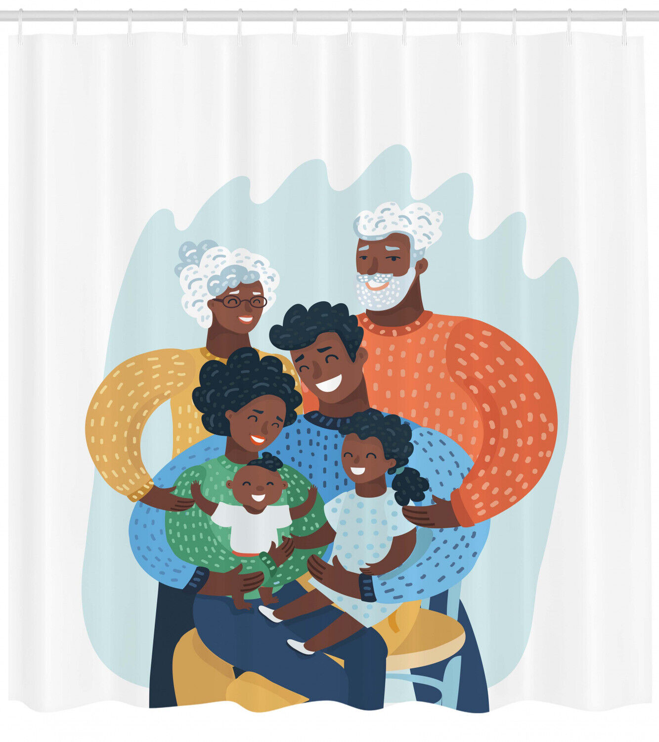 Happy Family Scene African American Shower Curtain - Bold And Colorful Bathroom Decor With Unique And Cheerful Print. - Image 2