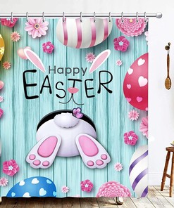 Happy Funny Rabbit Bunny Easter Shower Curtain For Bathroom Decor 
