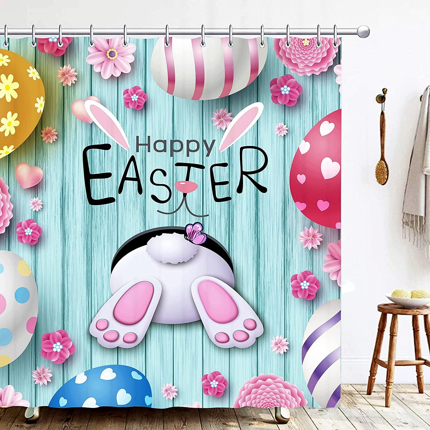 Happy Funny Rabbit Bunny Easter Shower Curtain For Bathroom Decor
