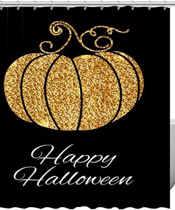 Happy Halloween Gold Pumpkin Fabric Shower Curtain for Bathroom Decor