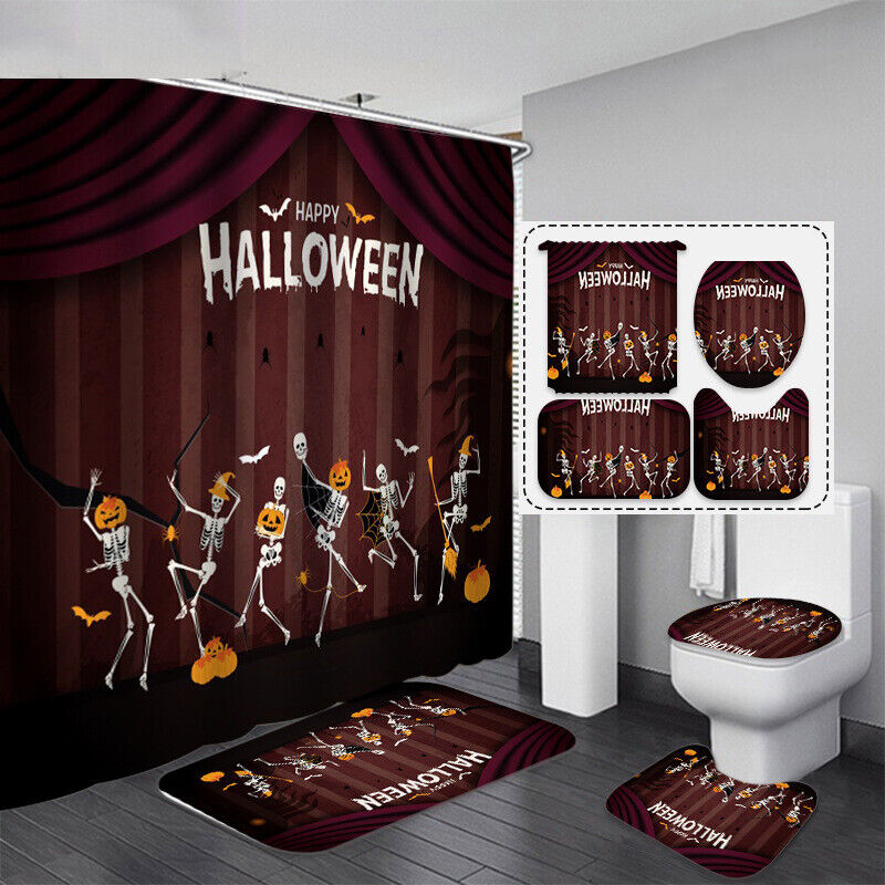 Happy Halloween Skull Party Waterproof Shower Curtain Set