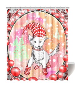 Happy Holidays Dog Print Shower Curtain - Christmas for Bathroom Decor