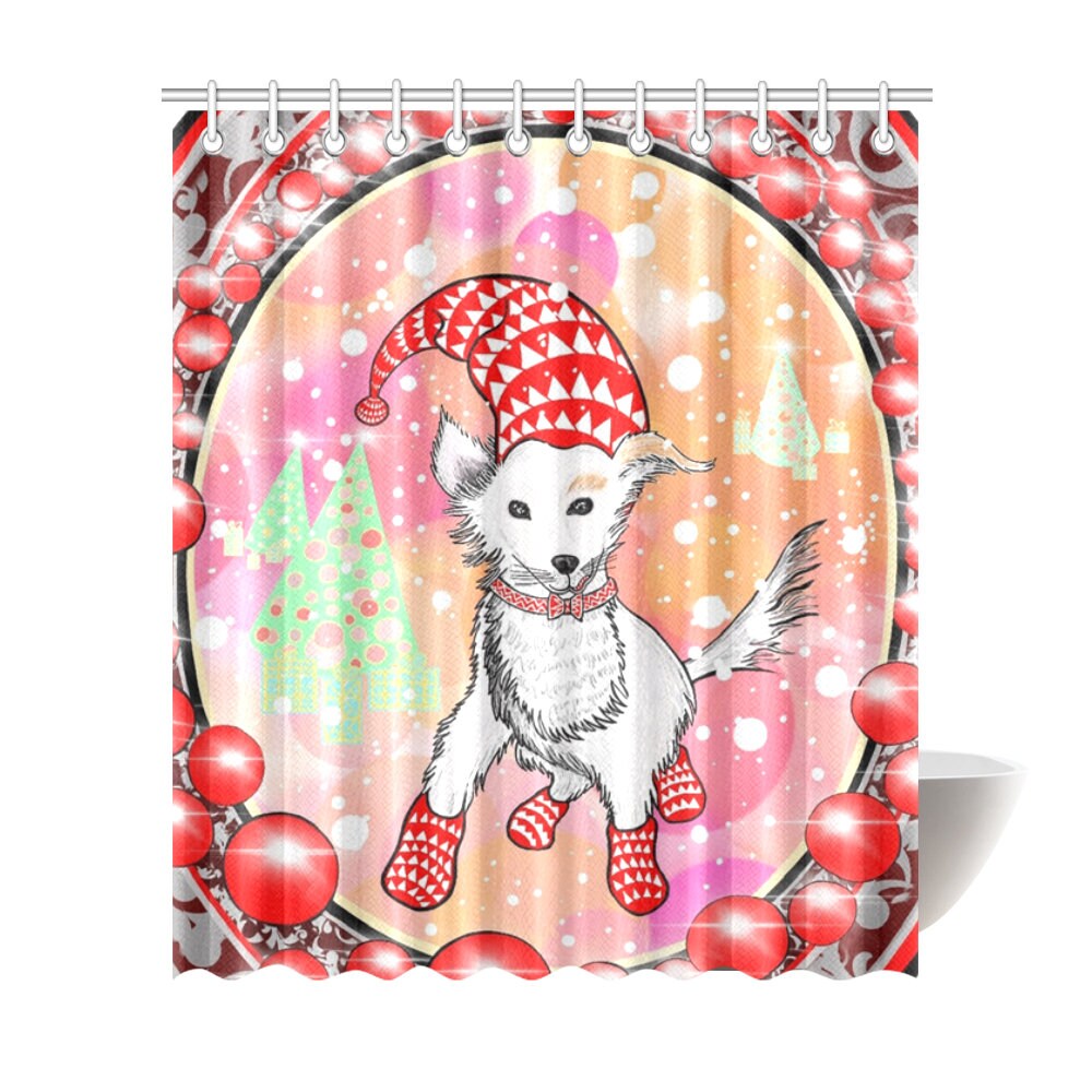 Happy Holidays Dog Print Shower Curtain - Christmas for Bathroom Decor