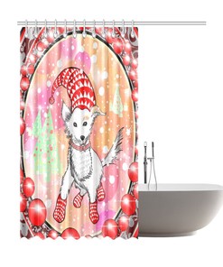Happy Holidays Dog Print Shower Curtain - Christmas for Bathroom Decor