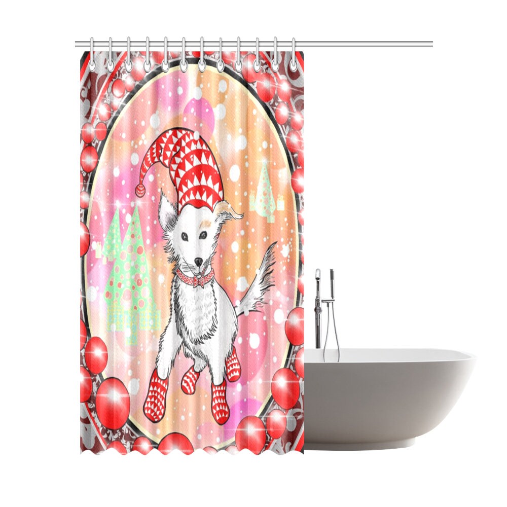 Happy Holidays Dog Print Shower Curtain - Christmas for Bathroom Decor