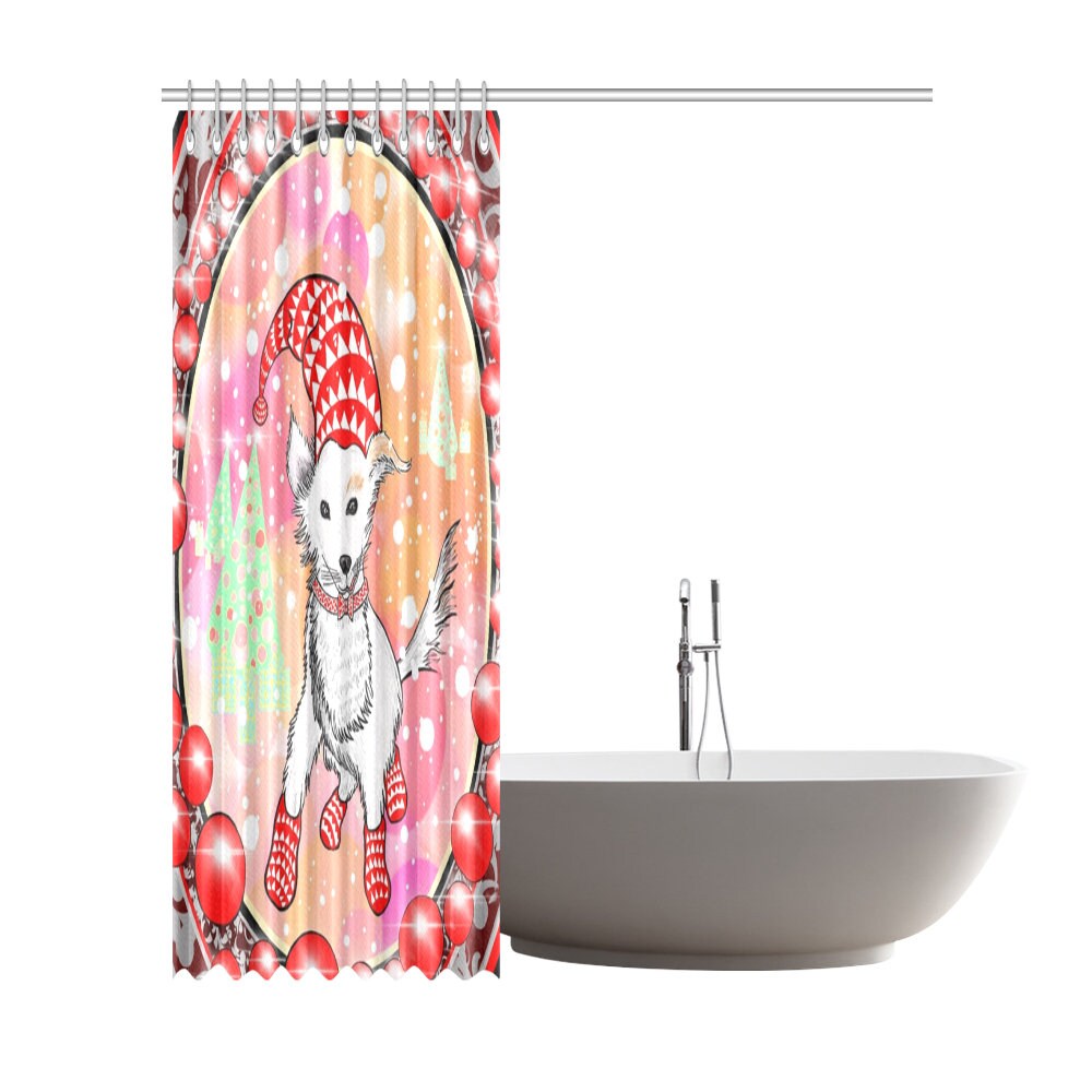 Happy Holidays Dog Print Shower Curtain - Christmas for Bathroom Decor