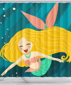 Happy Mermaid Themed Fabric Shower Curtain