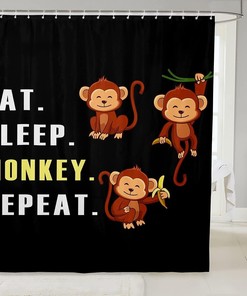Happy Monkey Printed Pattern Waterproof Shower Curtain For Bathroom Decor