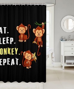 Happy Monkey Printed Pattern Waterproof Shower Curtain For Bathroom Decor