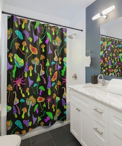 Happy Mushroom Waterproof Shower Curtain For Bathroom Decor