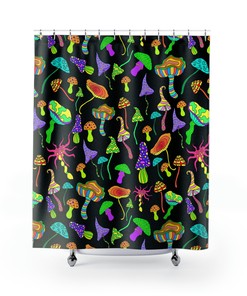 Happy Mushroom Waterproof Shower Curtain For Bathroom Decor