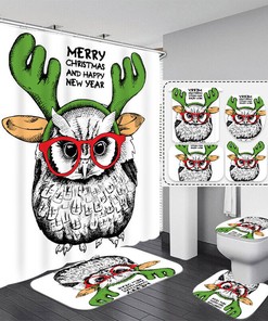 Happy New Year Waterproof Merry Christmas Shower Curtain for Bathroom Decor