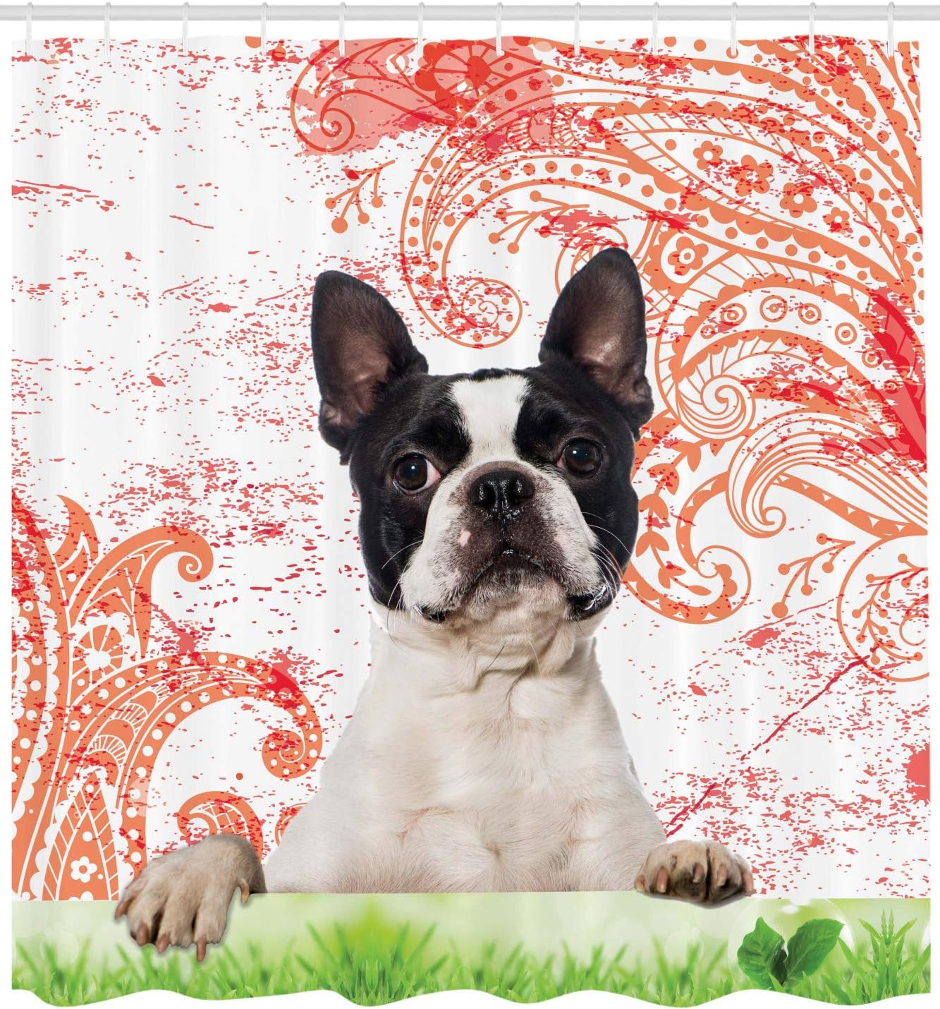 Happy Pet Animal On Swirls And Curlicues Backdrop Vintage Elements Detailed Motif - Dog Lover Shower Curtain - Image 2