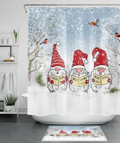 Happy Santa Penguin Print Waterproof Fabric Shower Curtain For Festive Bathroom Decor