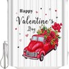 Happy Valentine'S Day Red Truck With Roses Bathroom Curtains Decor Fabric For Showers And Bathtubs