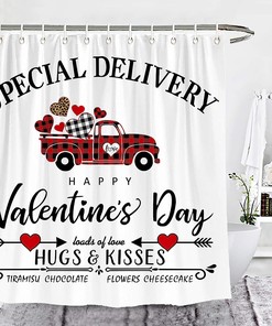 Happy Valentine's Day Heart Truck Shower Curtain - Love Themed Bathroom Decor by Wencal with Luxury Shower Curtains